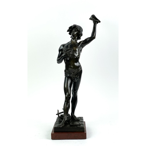 13 - BRONZE FIGURE, ANGLES CANE (1859-1911), 'Premier triumphe', mounted on a rouge marble plinth base, 5... 