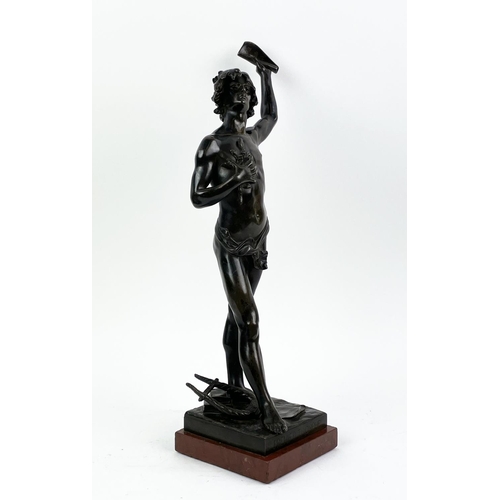 13 - BRONZE FIGURE, ANGLES CANE (1859-1911), 'Premier triumphe', mounted on a rouge marble plinth base, 5... 