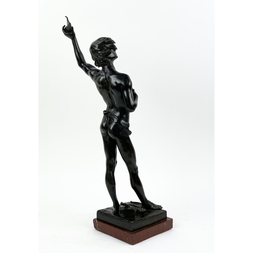 13 - BRONZE FIGURE, ANGLES CANE (1859-1911), 'Premier triumphe', mounted on a rouge marble plinth base, 5... 