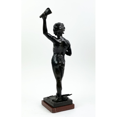 13 - BRONZE FIGURE, ANGLES CANE (1859-1911), 'Premier triumphe', mounted on a rouge marble plinth base, 5... 