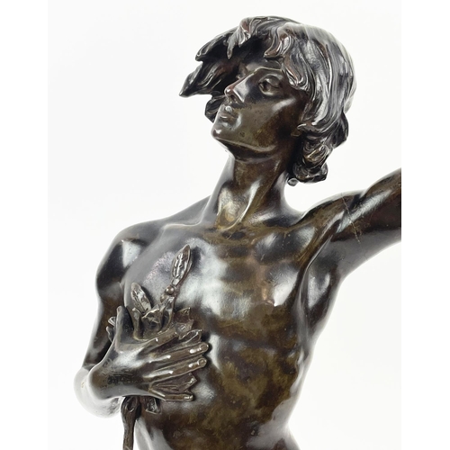 13 - BRONZE FIGURE, ANGLES CANE (1859-1911), 'Premier triumphe', mounted on a rouge marble plinth base, 5... 