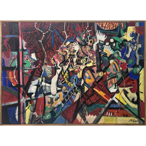 132 - 20TH CENTURY FRENCH SCHOOL 'Abstract', oil on canvas, indistinctly signed and dated 1986, 70cm x 100... 