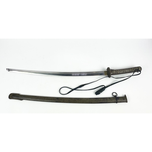 18 - JAPANESE SECOND WORLD WAR KATANA SWORD, with serial number and original leather pommel, 93cm L.