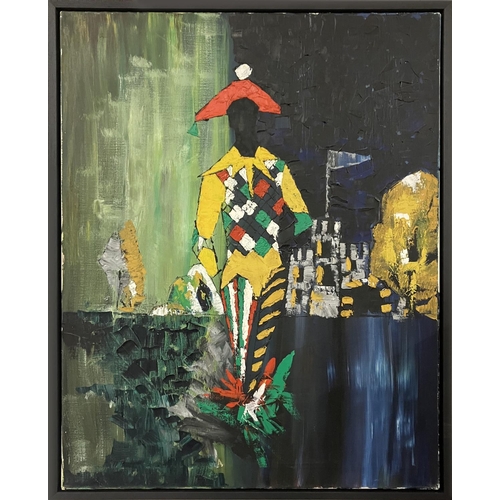 80 - Attributed to PAUL GEORGES KLEIN (1909-1994), 'Harlequin', oil on canvas, 91cm x 71cm, inscribed ver... 