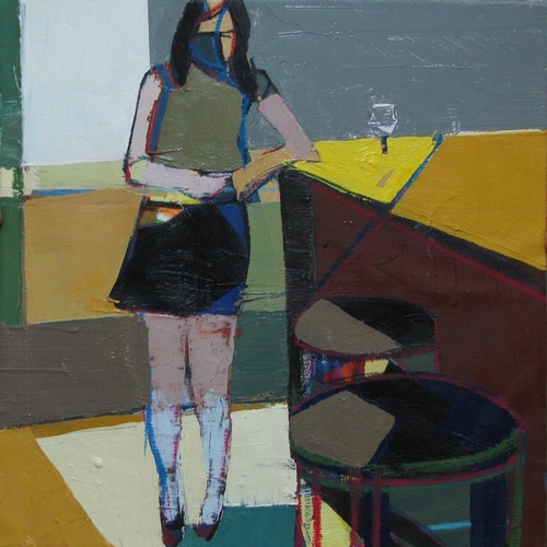 158 - WIPOOSNA SUPANAKORN, 'Girl in Bistro', oil on canvas, 50cm x 50cm, framed.