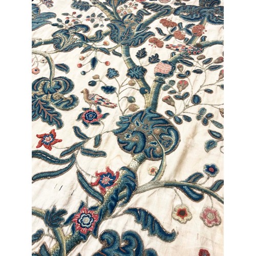 25 - 18TH CENTURY CREWELWORK TEXTILE, 179cm x 140cm.