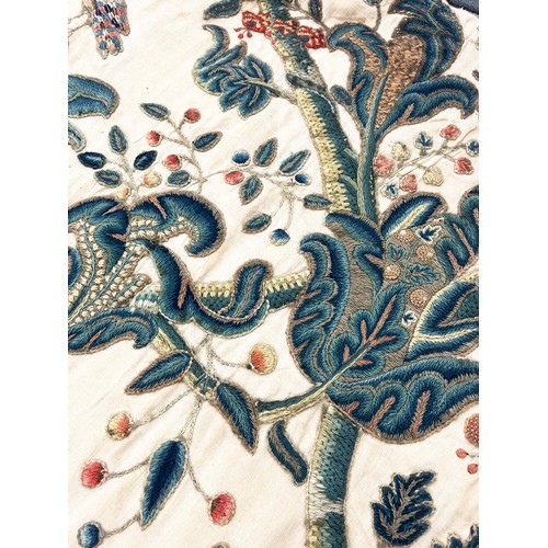 25 - 18TH CENTURY CREWELWORK TEXTILE, 179cm x 140cm.