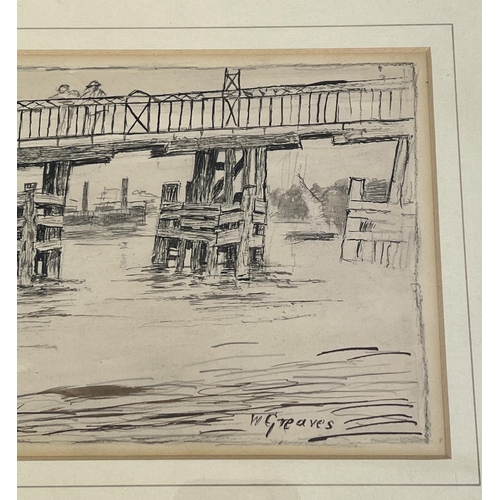 139 - ATTRIBUTED TO WALTER GREAVES (British 1846-1930), 'Old Battersea Bridge', ink and watercolour, 15cm ... 