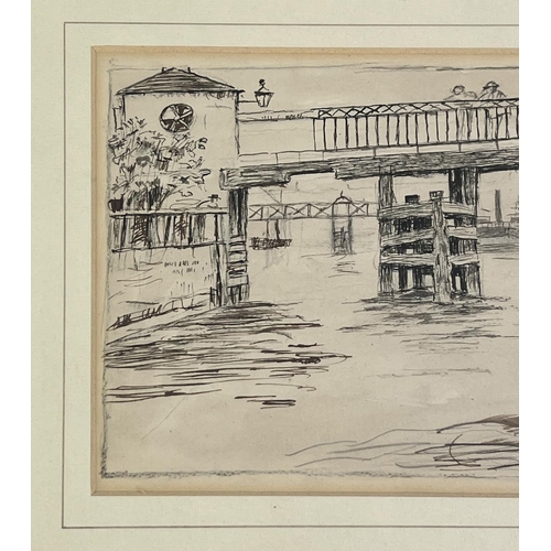 139 - ATTRIBUTED TO WALTER GREAVES (British 1846-1930), 'Old Battersea Bridge', ink and watercolour, 15cm ... 