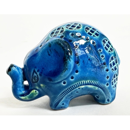 15 - BITOSSI, three pieces, Tuscan blue ceramic including two elephants and a horse head, largest 16cm W.... 