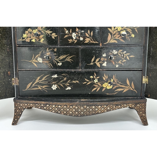 16 - TABLE CABINET, George III lacquered and gilt polychrome chinoiserie decorated, bowfront with two doo... 