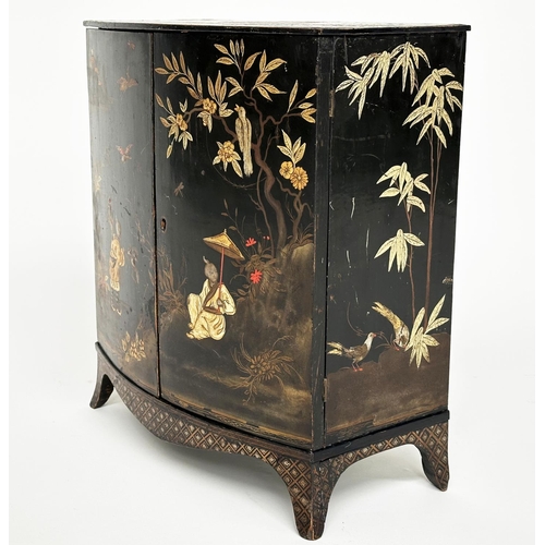 16 - TABLE CABINET, George III lacquered and gilt polychrome chinoiserie decorated, bowfront with two doo... 