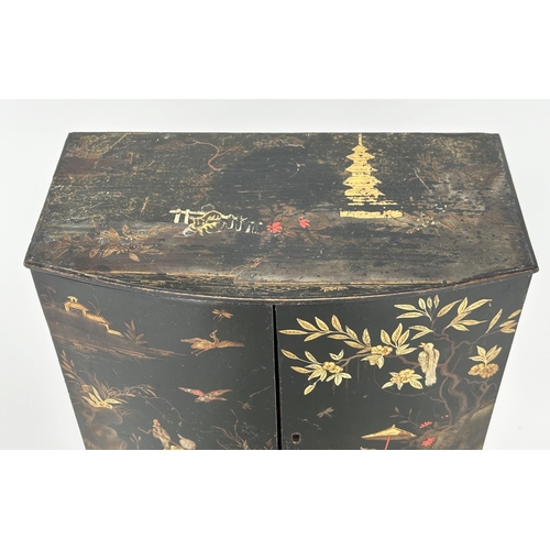 16 - TABLE CABINET, George III lacquered and gilt polychrome chinoiserie decorated, bowfront with two doo... 