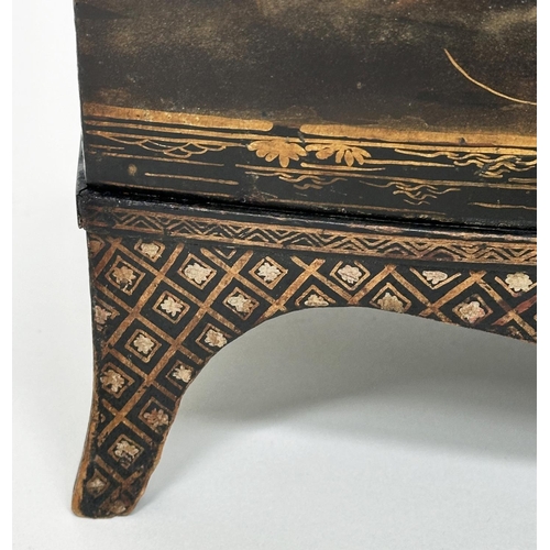 16 - TABLE CABINET, George III lacquered and gilt polychrome chinoiserie decorated, bowfront with two doo... 