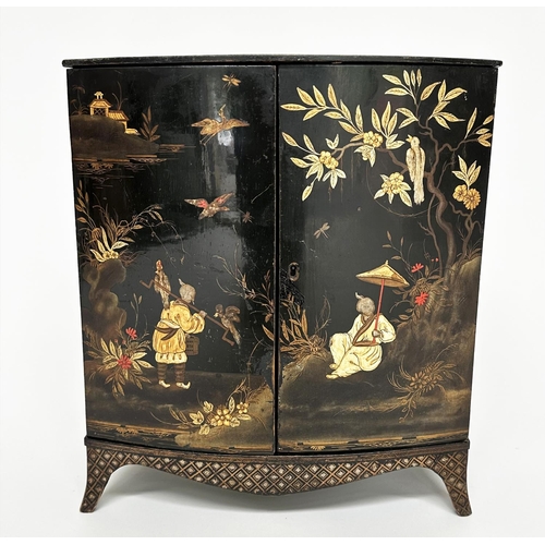 16 - TABLE CABINET, George III lacquered and gilt polychrome chinoiserie decorated, bowfront with two doo... 