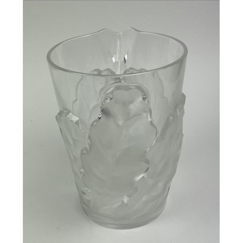 11 - LALIQUE WATER PITCHER, frosted chene oak leaf design with twelve glasses. (13)