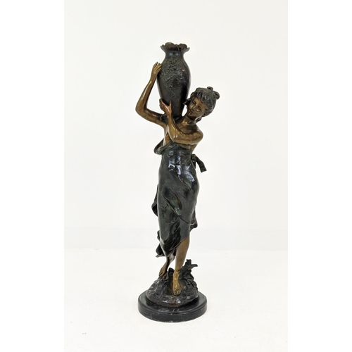 11A - AFTER LOUIS AUGUSTE MOREAU (1855-1919), Woman with a water jug, patinated bronze on a circular marbl... 