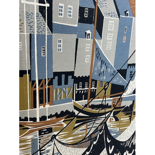 134 - SIMON CHAYE (French b.1930), 'Boats in a French harbour', lithograph on canvas, 114cm x 169cm.