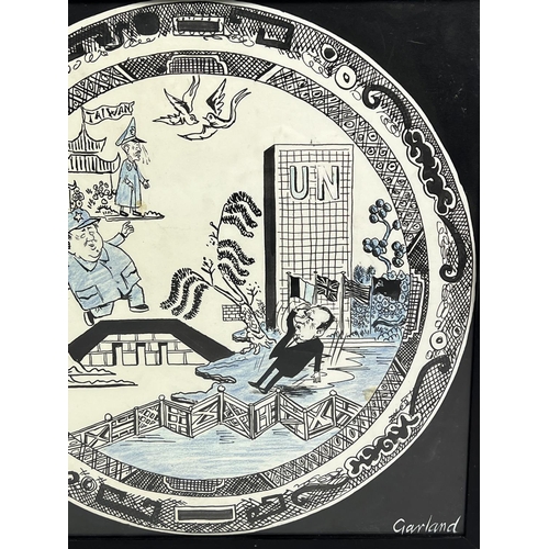 137 - NICHOLAS GARLAND (b. 1935) 'Nixon, Mao Zedong and Zhou Enlai depicted on a willow pattern plate', pe... 