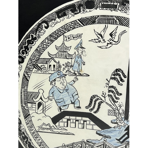 137 - NICHOLAS GARLAND (b. 1935) 'Nixon, Mao Zedong and Zhou Enlai depicted on a willow pattern plate', pe... 