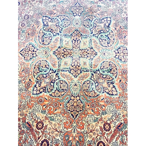 182 - KERMAN LAVER DESIGN SILK CARPET, 380cm x 260cm.