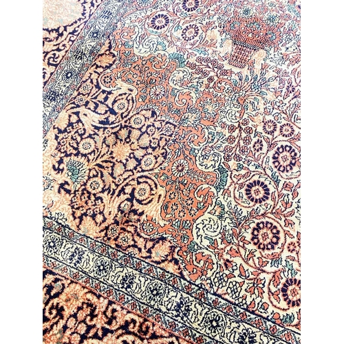 182 - KERMAN LAVER DESIGN SILK CARPET, 380cm x 260cm.