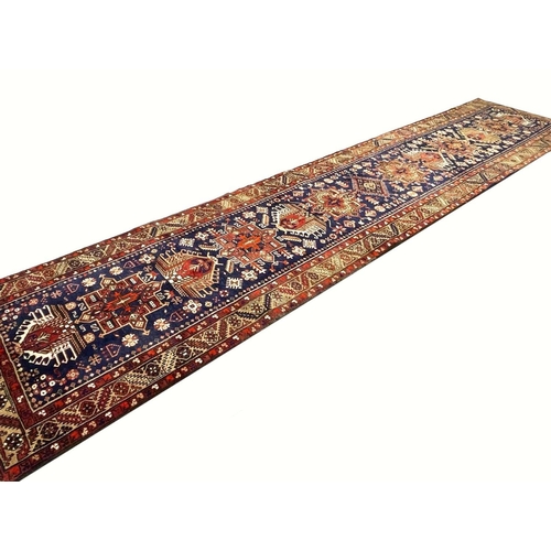 183 - PERSIAN KARAJA LONG RUNNER, 451cm x 100cm.