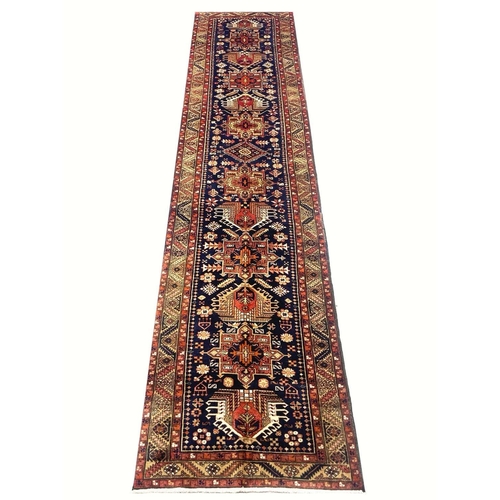 183 - PERSIAN KARAJA LONG RUNNER, 451cm x 100cm.