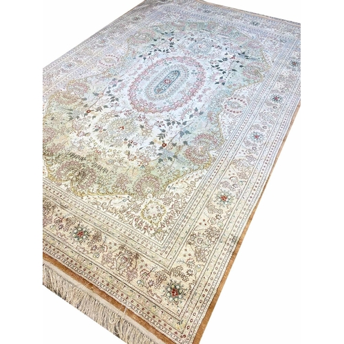 188 - FINE PURE SILK HEREKE DESIGN CARPET, 280cm x 180cm.