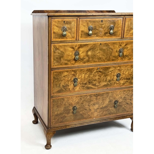 197 - HEAL'S CHEST, Art Deco walnut with three short over three long drawers raised on cabriole supports, ... 