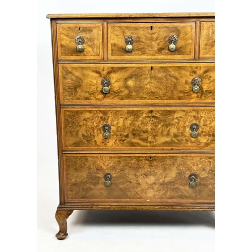 197 - HEAL'S CHEST, Art Deco walnut with three short over three long drawers raised on cabriole supports, ... 