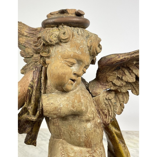 2 - CHERUB, 17th/18th century Italian carved wood, gesso and giltwood now in distressed condition.