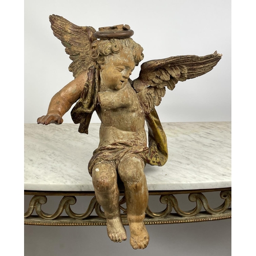 2 - CHERUB, 17th/18th century Italian carved wood, gesso and giltwood now in distressed condition.