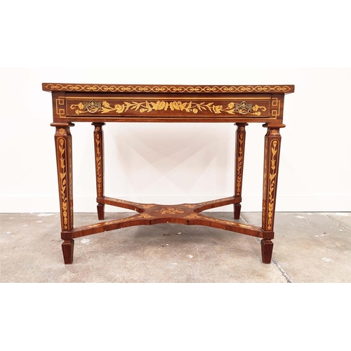 200 - CENTRE TABLE, Dutch style floral and bird inlay with single frieze drawer, 78cm H x 100cm x 70cm.