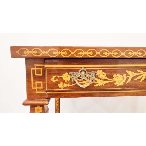 200 - CENTRE TABLE, Dutch style floral and bird inlay with single frieze drawer, 78cm H x 100cm x 70cm.