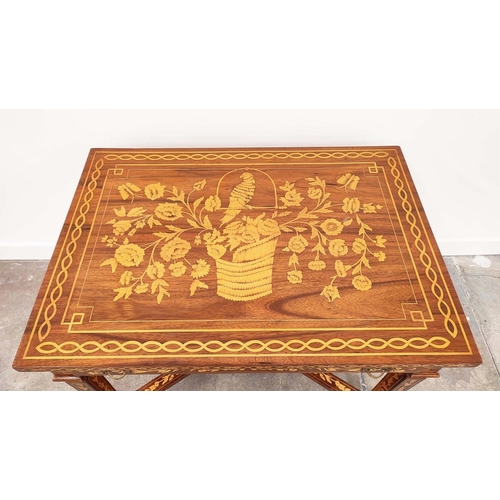 200 - CENTRE TABLE, Dutch style floral and bird inlay with single frieze drawer, 78cm H x 100cm x 70cm.