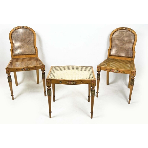 201 - SIDE CHAIRS, a pair, Edwardian Sheraton revival painted with cane seats and back, 84cm H x 44cm W, t... 