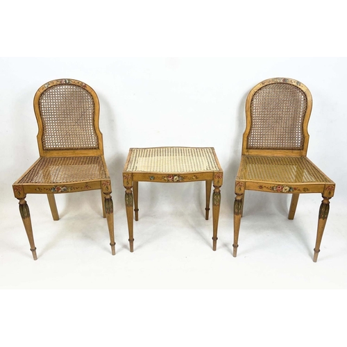 201 - SIDE CHAIRS, a pair, Edwardian Sheraton revival painted with cane seats and back, 84cm H x 44cm W, t... 