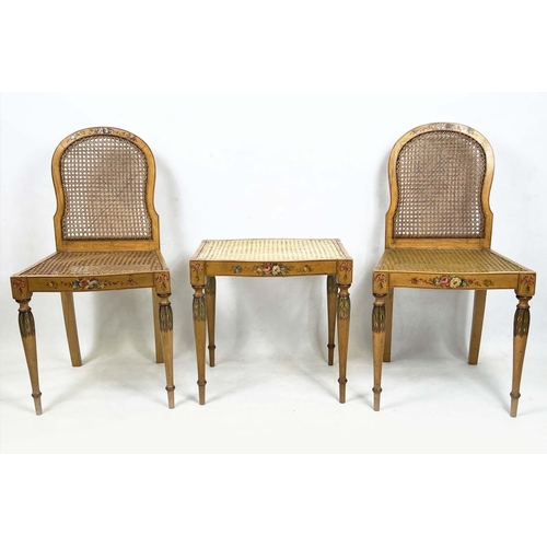 201 - SIDE CHAIRS, a pair, Edwardian Sheraton revival painted with cane seats and back, 84cm H x 44cm W, t... 