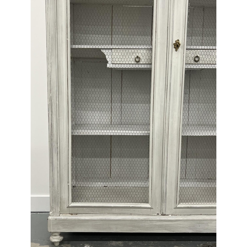 204 - BIBLIOTHEQUE, 19th century French grey painted, two wire panel doors, enclosing shelves and two smal... 