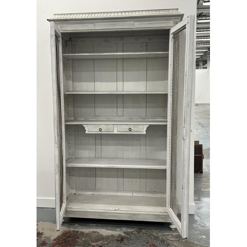 204 - BIBLIOTHEQUE, 19th century French grey painted, two wire panel doors, enclosing shelves and two smal... 