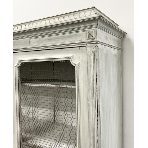 204 - BIBLIOTHEQUE, 19th century French grey painted, two wire panel doors, enclosing shelves and two smal... 