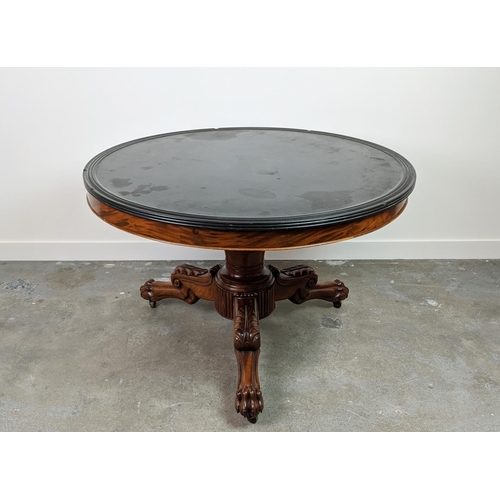 206 - GUERIDON, 19th century French Louis Phillipe mahogany, tripod base with paw feet with a circular mar... 