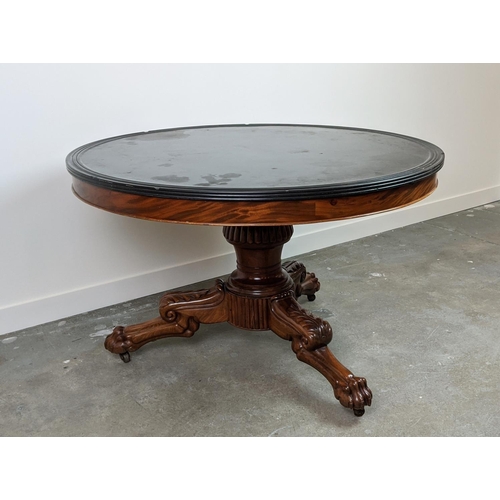 206 - GUERIDON, 19th century French Louis Phillipe mahogany, tripod base with paw feet with a circular mar... 