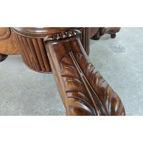 206 - GUERIDON, 19th century French Louis Phillipe mahogany, tripod base with paw feet with a circular mar... 