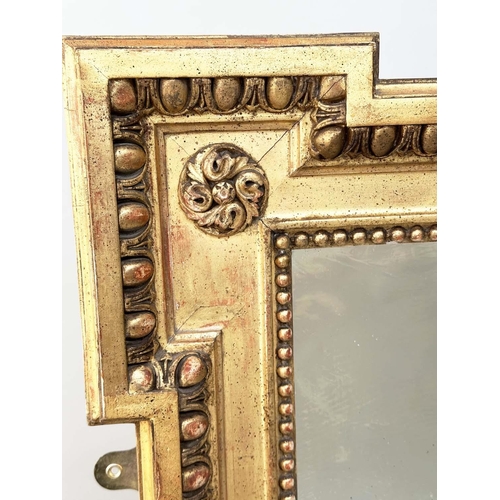 209 - WALL MIRROR, 19th century French giltwood and gesso, rectangular with flambeau and quiver, bird and ... 