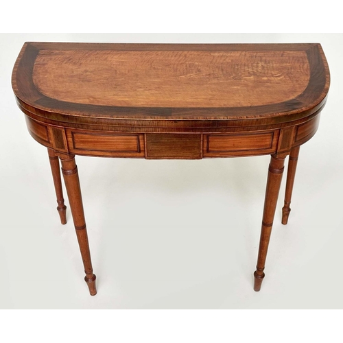 210 - SATINWOOD CARD TABLE, George III period satinwood and rosewood banded with baize lined foldover top ... 