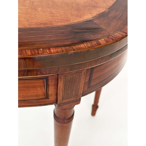 210 - SATINWOOD CARD TABLE, George III period satinwood and rosewood banded with baize lined foldover top ... 