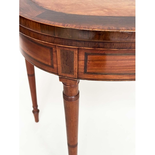 210 - SATINWOOD CARD TABLE, George III period satinwood and rosewood banded with baize lined foldover top ... 