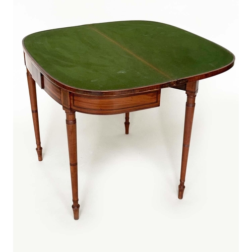 210 - SATINWOOD CARD TABLE, George III period satinwood and rosewood banded with baize lined foldover top ... 